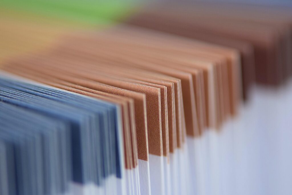 folder, briefcase, nature, brown, blue, paper, multicoloured, a book, leaves, organs, green, macro, subjects, close up, reference book, handcraft, colorful